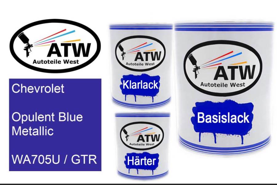 Chevrolet, Opulent Blue Metallic, WA705U / GTR: 1L Lackdose + 1L Klarlack + 500ml Härter - Set, von ATW Autoteile West.